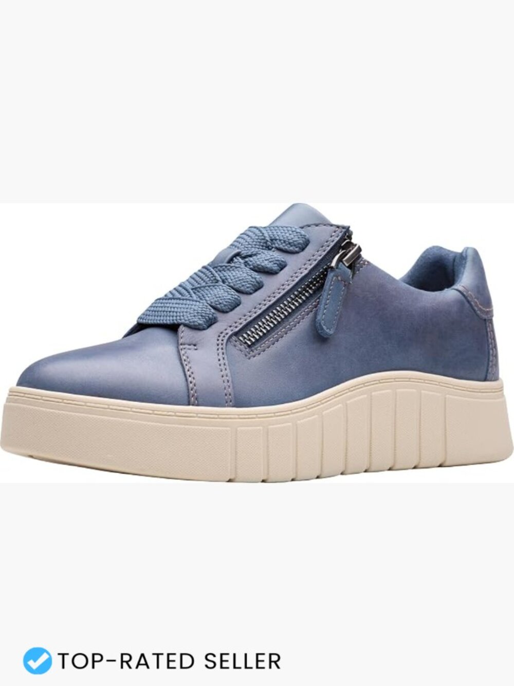 Platform Sneaker Lace-Up Casual Leather Cushioned Footbed Chunky Sole Side Zip